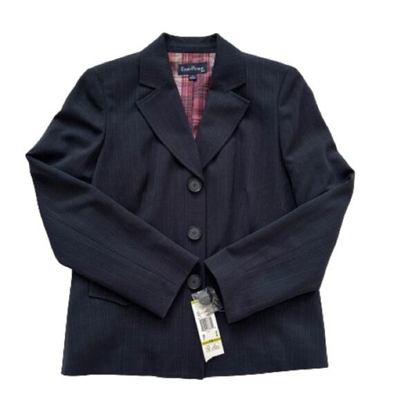Evan Picone Navy Pinstripe Three Button Front Career Blazer Jacket Size 14 NEW - Picture 13 of 14